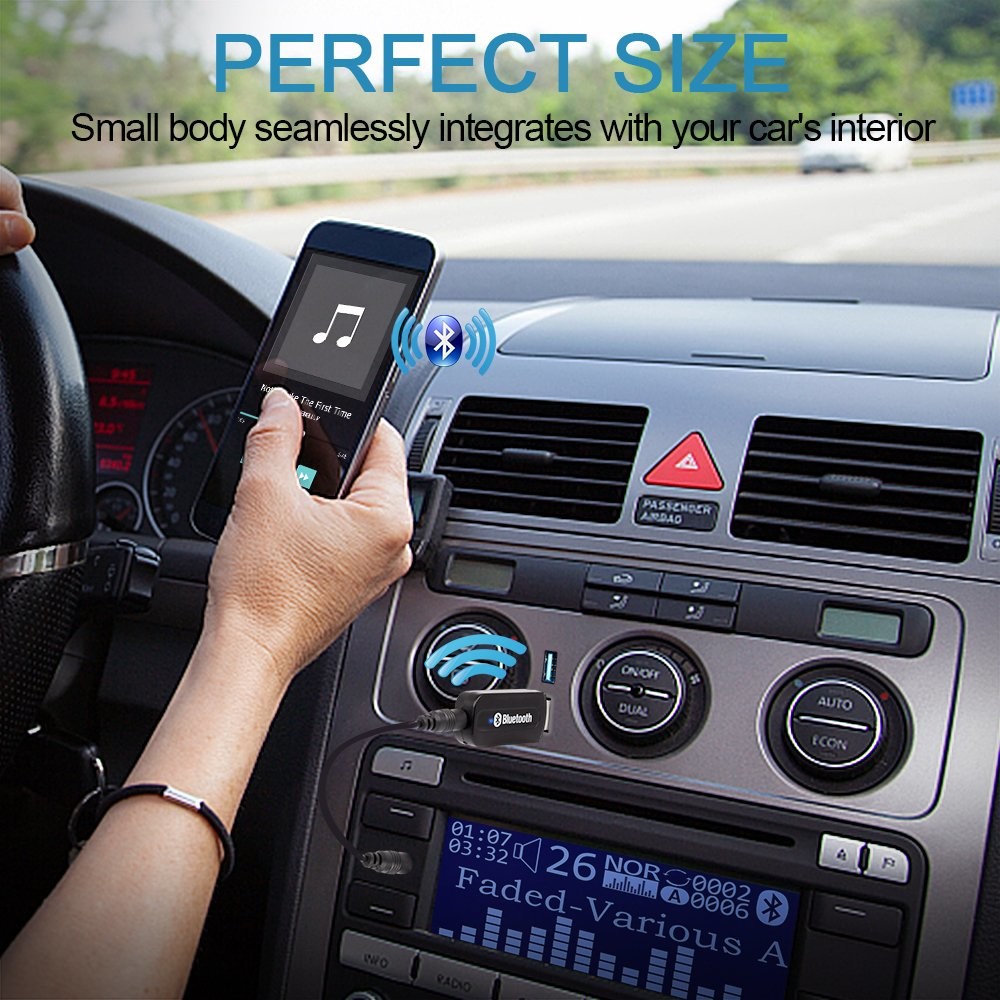USB Bluetooth Receiver for Car, Music Streaming Car Kit, Portable Wireless Audio Adapter 3.5mm Aux Cable