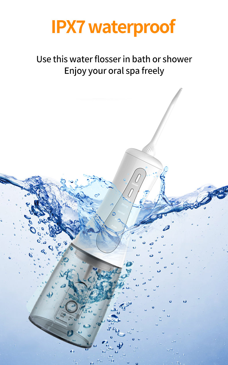 Portable Water Flosser IPX7 Waterproof Oral Cleaning Care 360° Rotating Nozzle