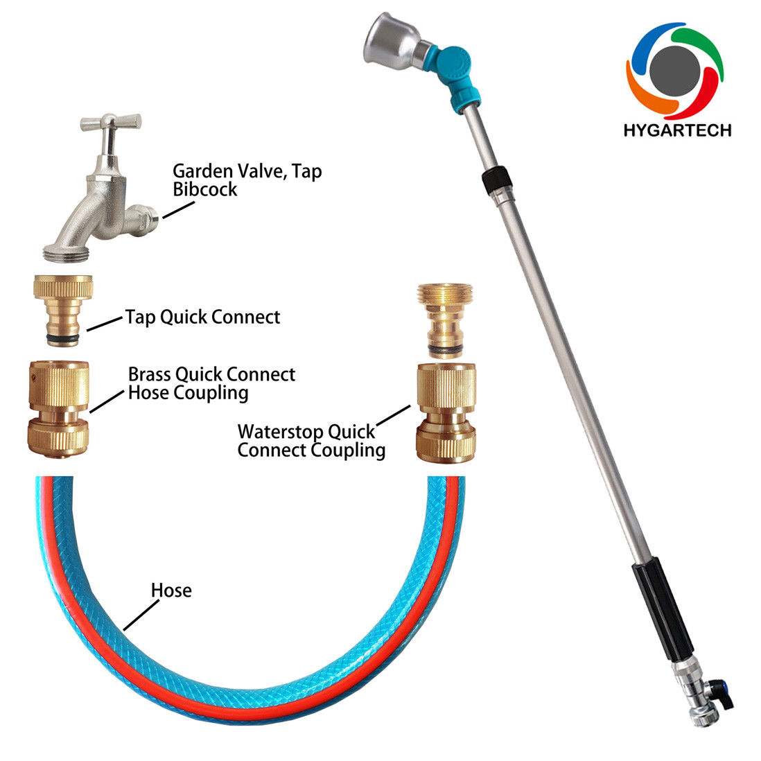 Telescopic Soft Rain Spray Wand W/ Swivel Head And Connector