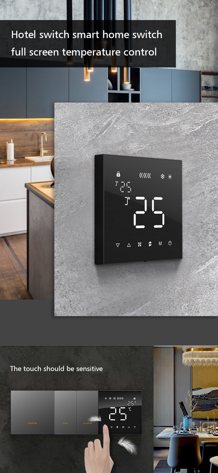 Laffey Touch Screen Thermostat 24V DC with led backgroud light