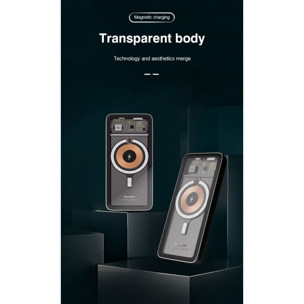 Transparent Shell Magnetic Suction Wireless Power Bank Fast Charging