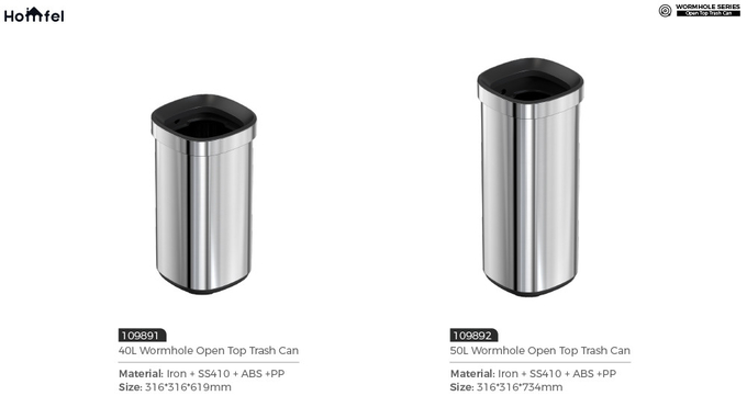 Stylish Rectangular Stainless Steel Open Top Trash Can Without Lid for Household Storage Bucket 8L/12L/20L/30L