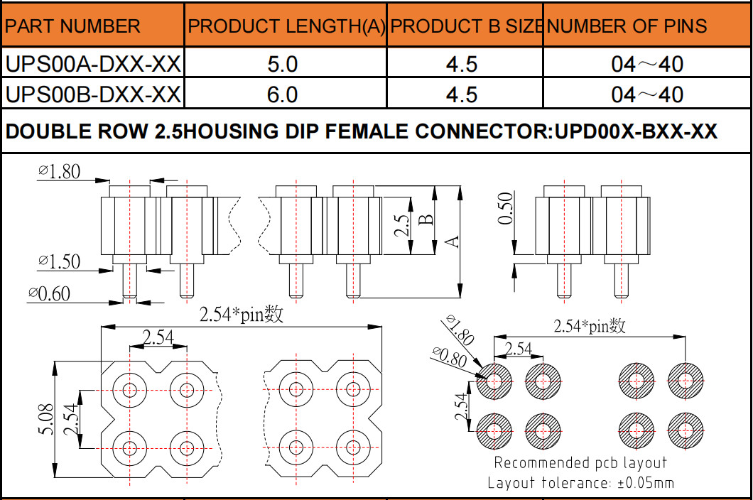 Double Row Pogo Pin Connector 2.54mm Pitch Spring Pin Connector 16pin
