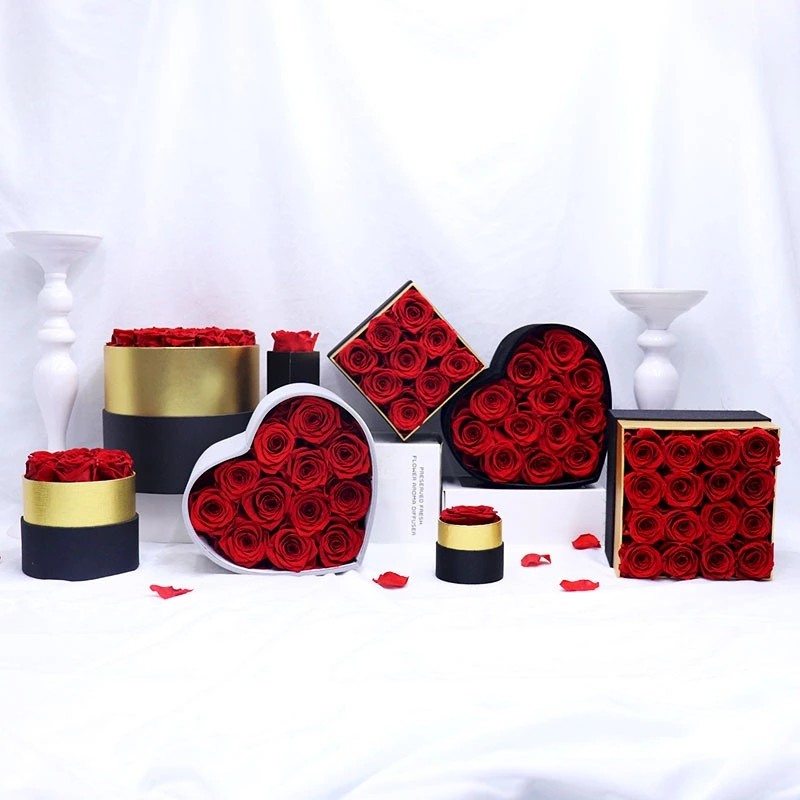 Wholesale Price Velvet Flower Boxes Preserved Roses Heartshape Box Flower Valentine's Day