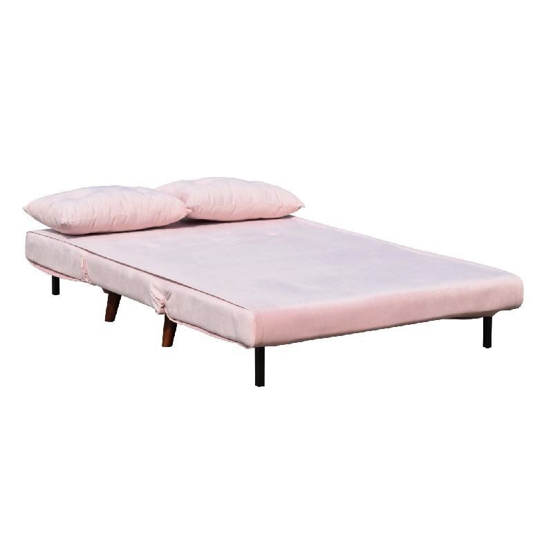 Pink Velvet Two Seat Sofa Bed Folding Chair Fabric Foam Plywood