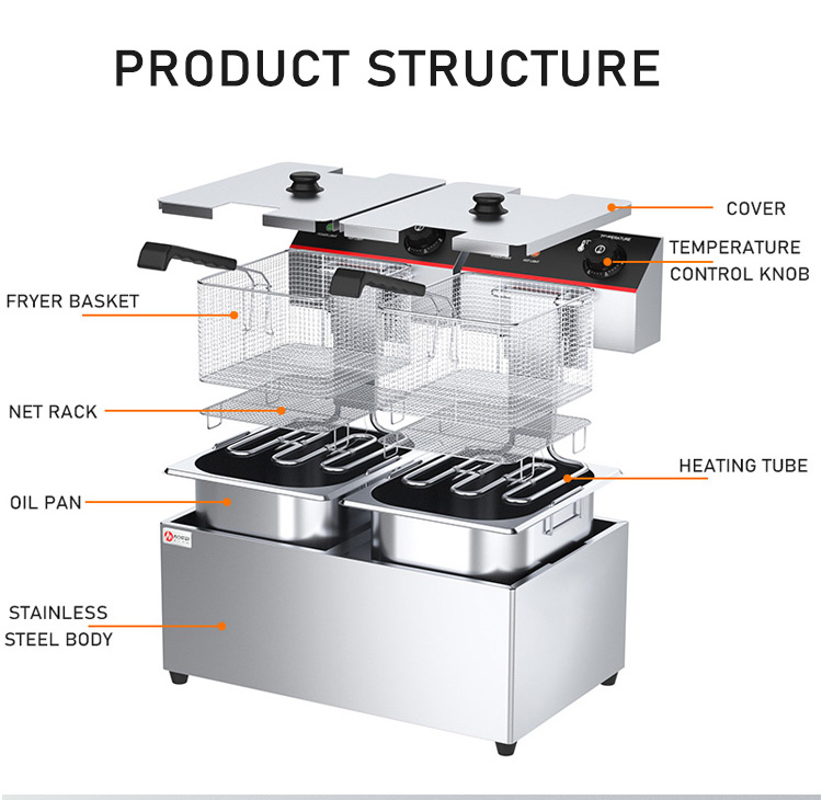 Overheat Protection 2-Tank 2-Basket Automatic Fryer Machine for Restaurant Equipment