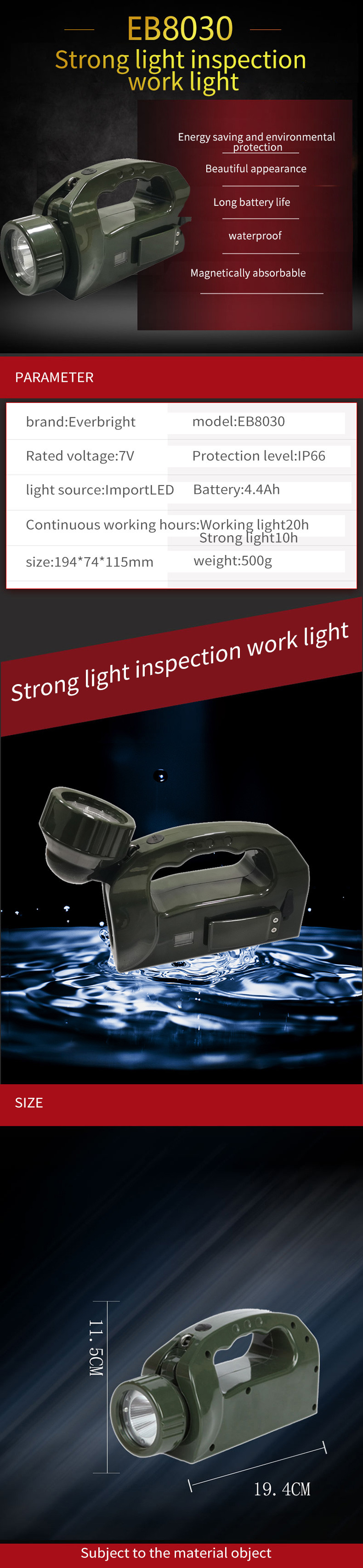 IP66 Multifunctional Searchlight Flashlight For Hunting Camping