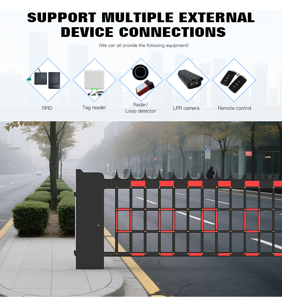 Intelligent Parking Lot Airborne Boom Barrier 200W Brushless DC Motor Fence Type