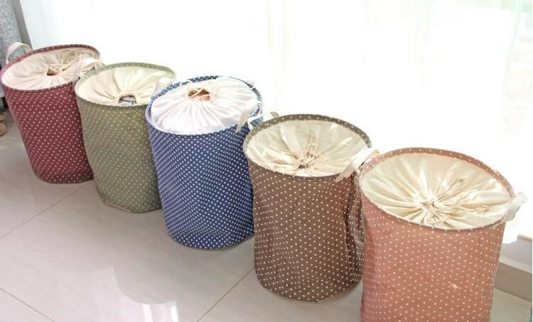 Ramie Cotton Foldable Laundry Basket Cylindric Burlap Canvas Storage Basket