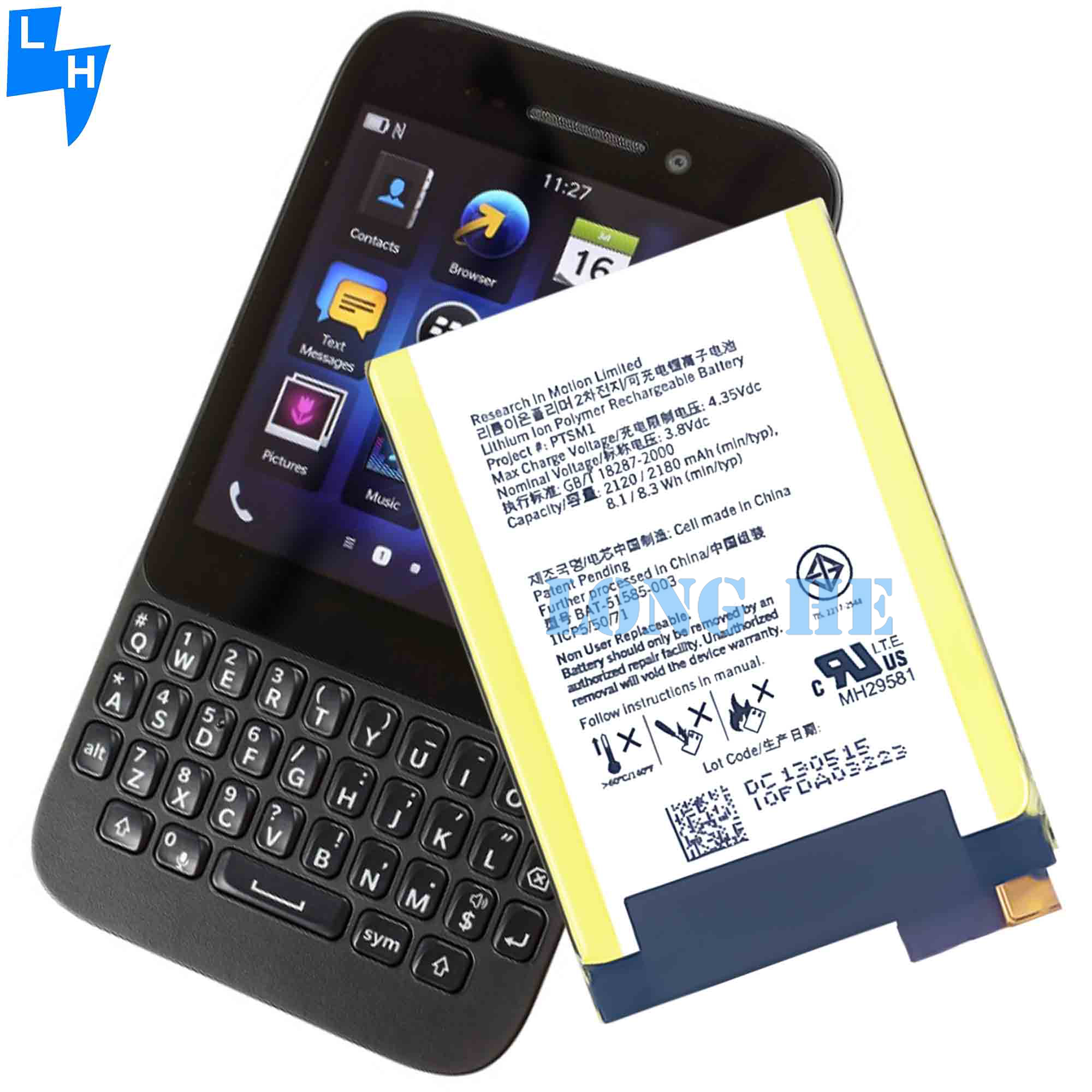Original Lithium-Ion Battery for BlackBerry Q5 PTSM1 BAT-51585-003 Stock Replacement