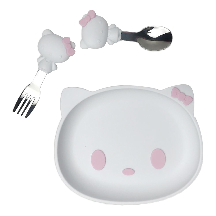 Customized Sizes Cartoon Kitten Shape Baby Silicone Feeding Set Bpa Free