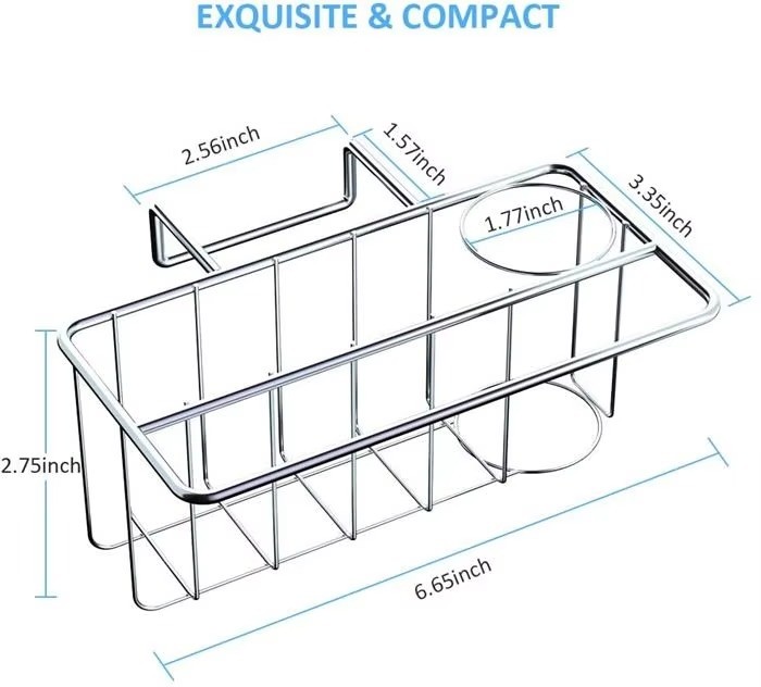 OEM/ODM Design 2-in-1 Wall-Mounted Adhesive Kitchen Sink Organizer Stainless Steel Sponge 0Holder Dishwashing Brush Soap
