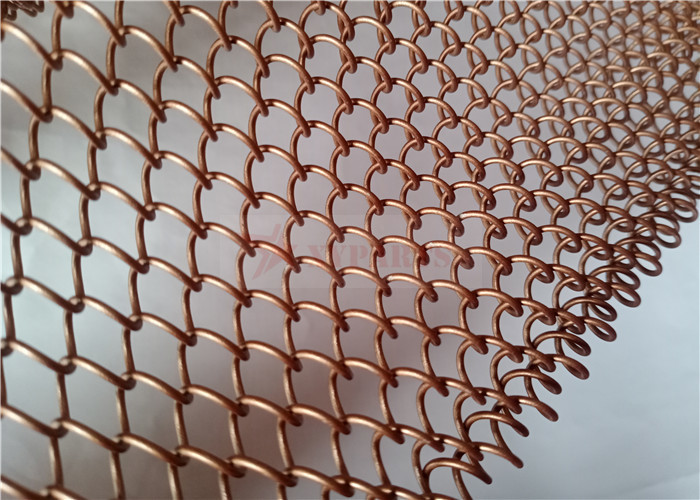 Corrosion Resistant Coil Metal Mesh Curtains Gold Color For Interior Decoration