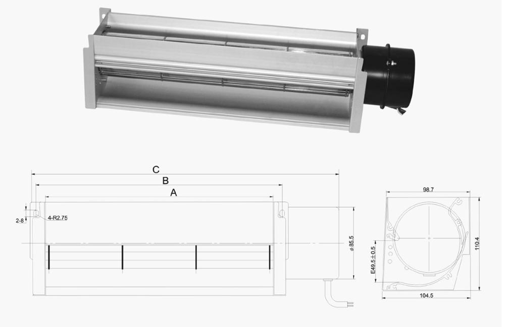 Large Elevator 110V Fan 60mmX200mm AC Fridge Cross Flow Cooling Tangential Fan For Refrigerator with cast iron frame