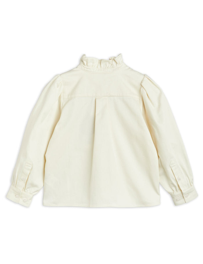 Little Girls Cotton Woven Ruffle Neck Blouse Long Sleeve Button Up For Summer Autumn
