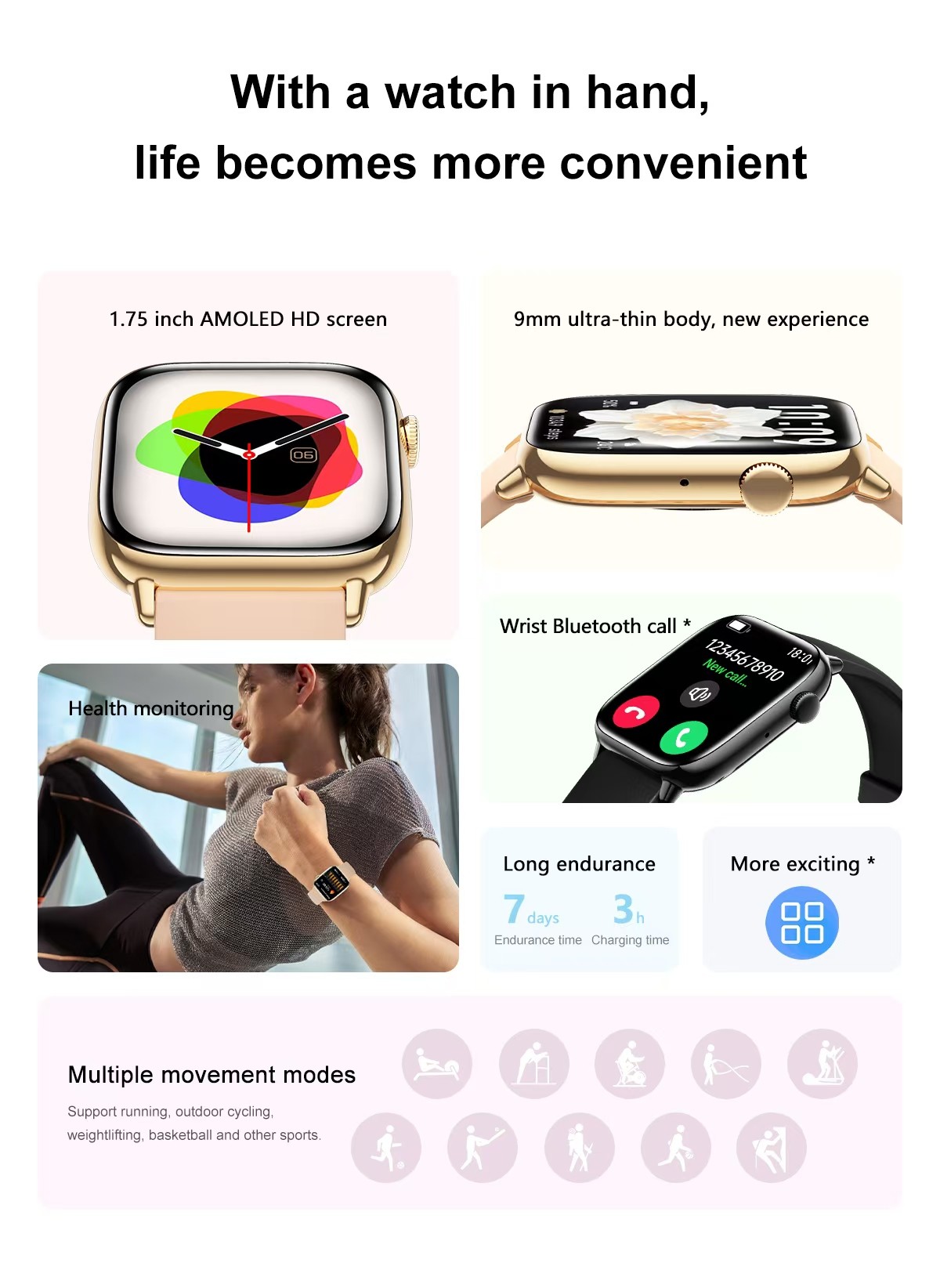 HD13 1.75 HD Touch Screen Smartwatch Heart Rate Sport Tracker Smart Watch Waterproof