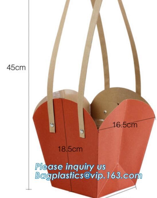 OEM Logo Printed Paper Packaging Bag Custom Good Quality Flower Carrier Bag,Art Paper Flower Carrier Bag Shopping Bags W