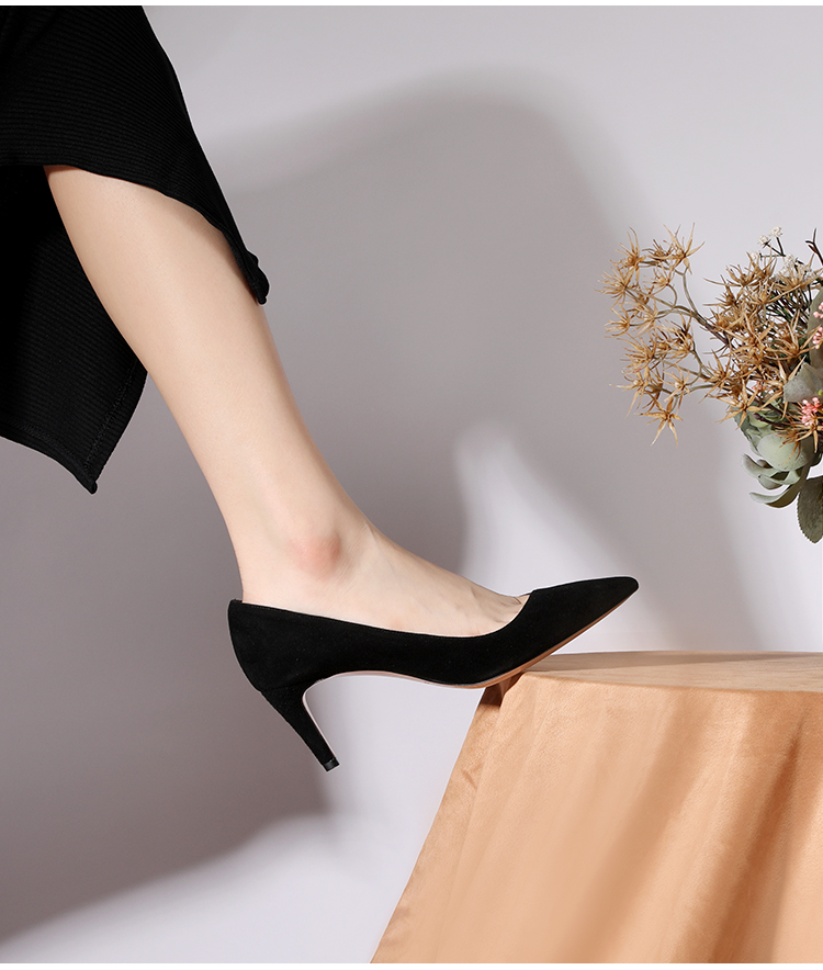 Thin Heels Pointed Toe Leather Shoes , 3 Inch Black Womens Slip On Dress Shoes