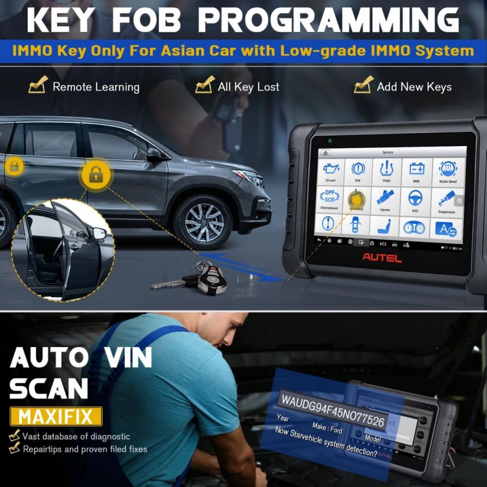 Autel MaxiPRO MP808BT Full System Diagnostic Tool with Complete OBD1 Adapters Support Wireless Upgrade Version of MP808