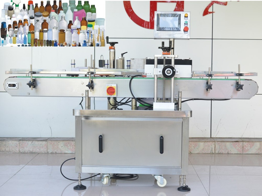 2100*1200*1450mm Vial Bottle Vertical Label Sticker Machine for Plastic Round Bottles