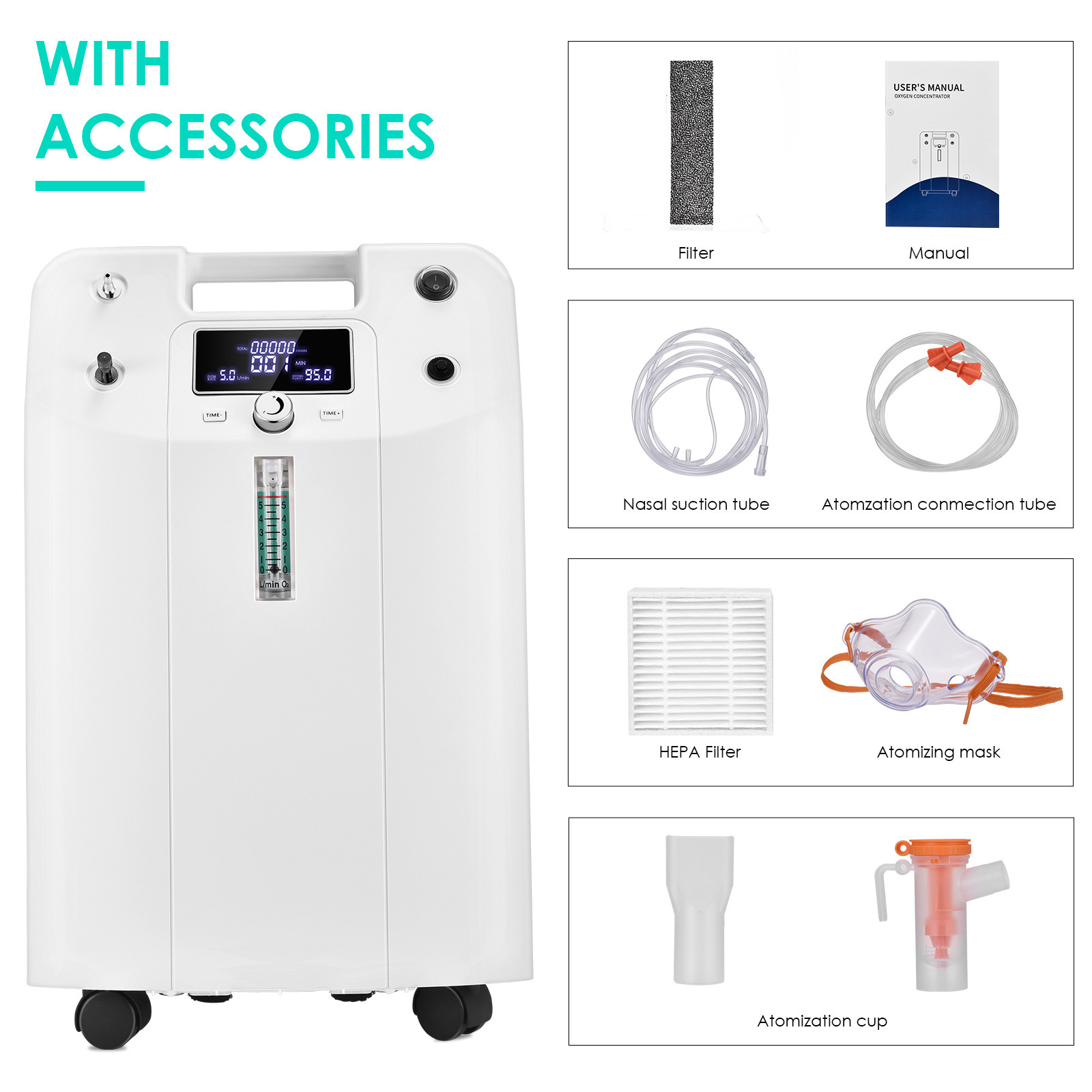 5Liters 70KPa Medical Portable Oxygen Concentrator High Purity