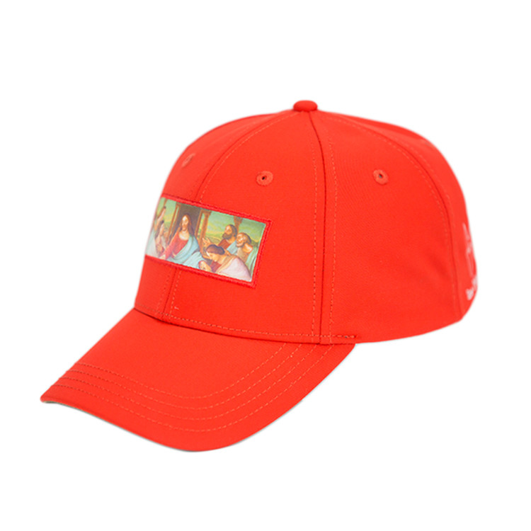 Customized Red 6 Panel Curve Bill Printed Baseball Caps For Girls