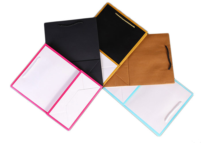 Ridid Folding Brown Kraft Paper Gift Bags , Kraft Gift Bags With Handles