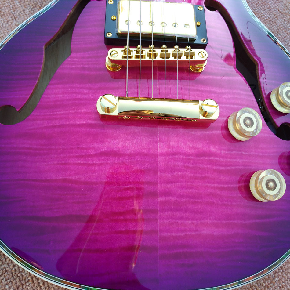 Custom LP Semi Hollow body Electric Guitar with F holes, Abalone Flower inlaid fingerboard guitar, free shipping