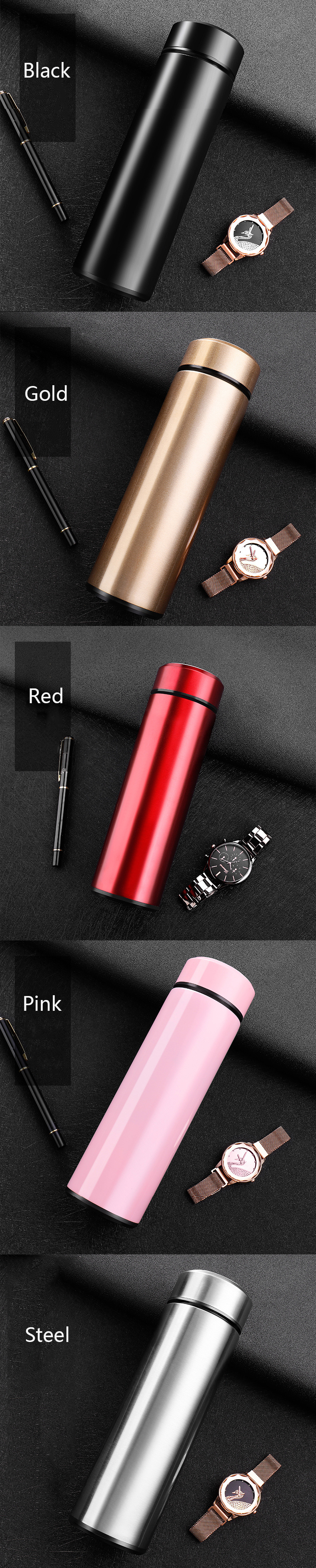500ml Vacuum Flask Travel Mug Led Temperature Display Metal Thermos Flask Smart Water Bottle