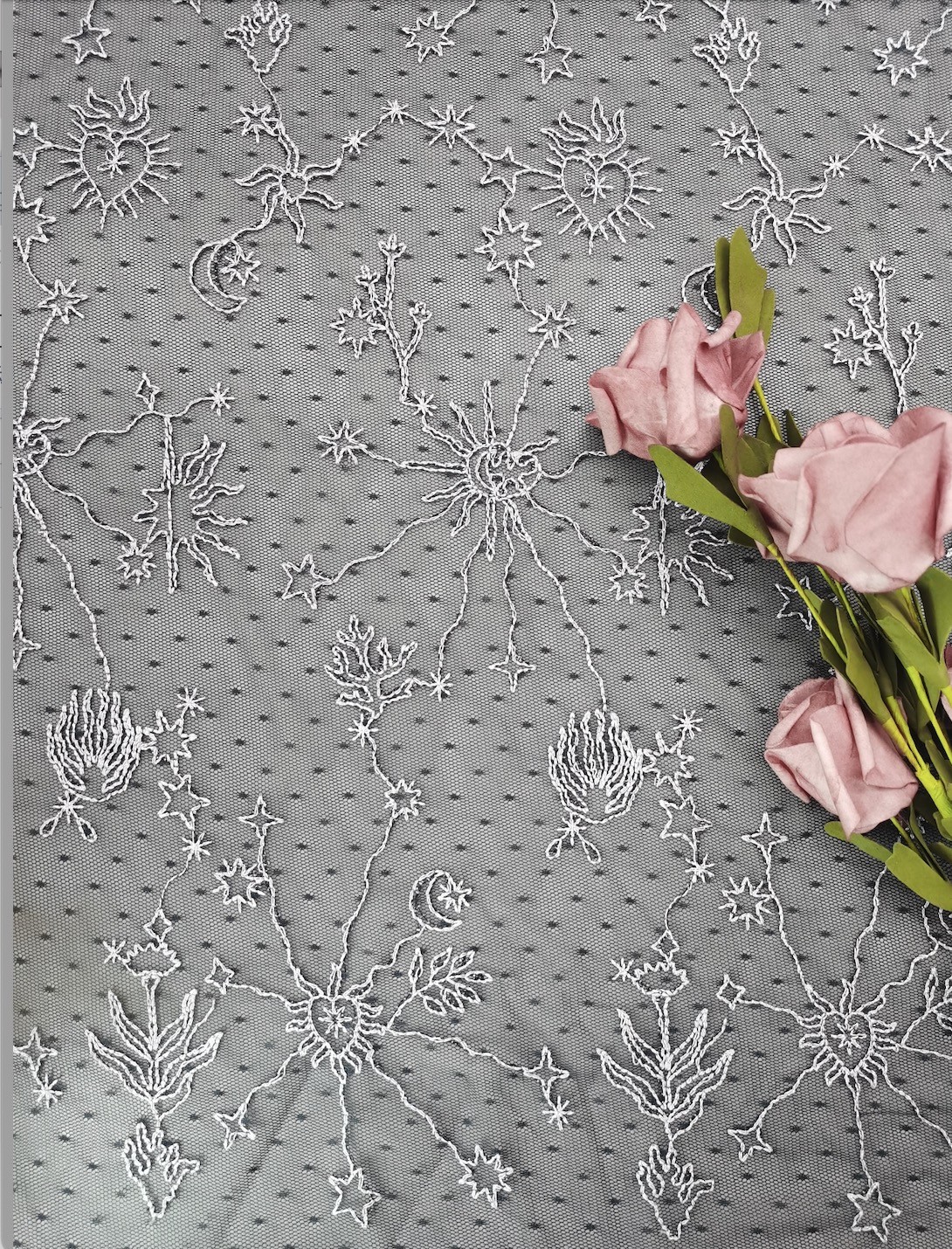 Dot Tulle Embroidered Polyester Lace Fabric Lace Trim For Wedding Veil