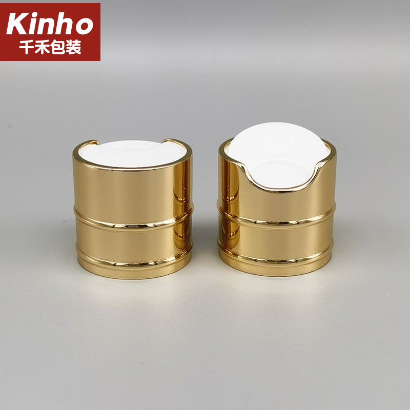 Luxury Cosmetic Gold Aluminum Press Disc Top Cap 28/410 Metal Shell For Shampoo Bottle