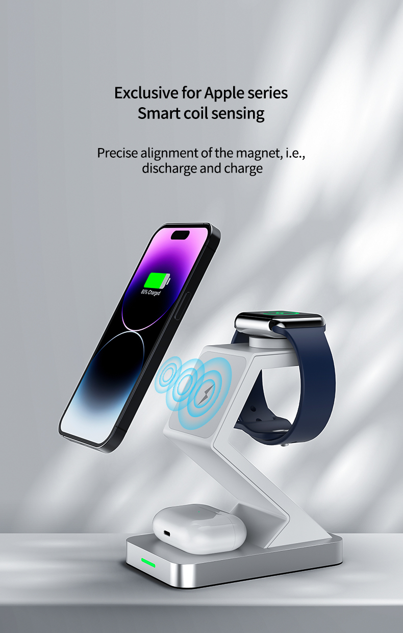 ABS Material Wireless Charger 3-in-1 Magnetic Charger With 15W Fast Charging