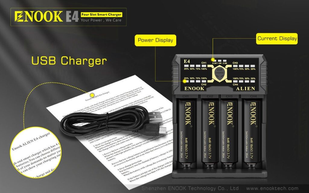 Enook E4 Li Ion Batteries Charger Discharge With Ake Charge DC 3.6V / 3.7V
