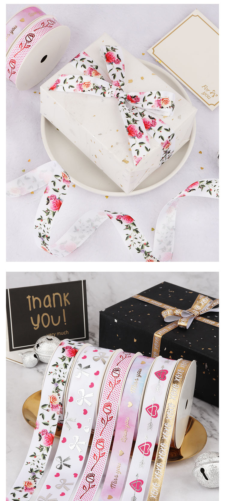 Ribbon for Bouquets Silver stamping logo Band For Wedding Party Romantic Satin Printed Ribbon