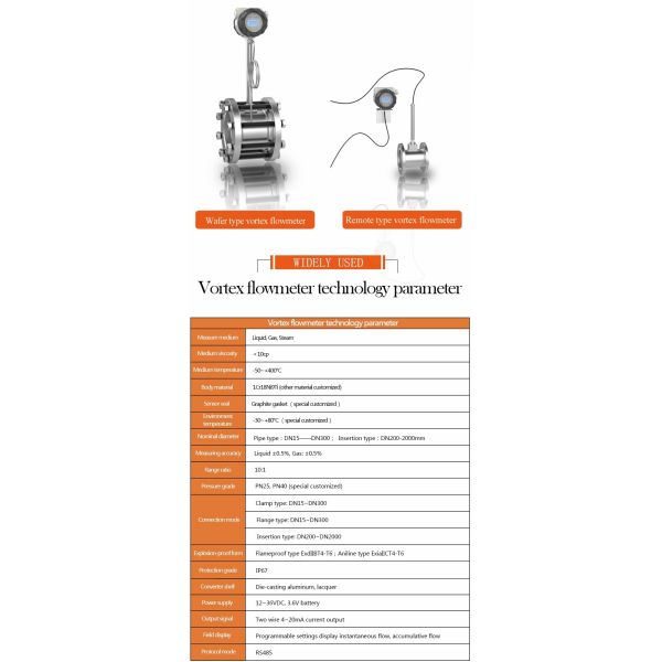 Temperature Pressure Compensation Vortex Flow Meter