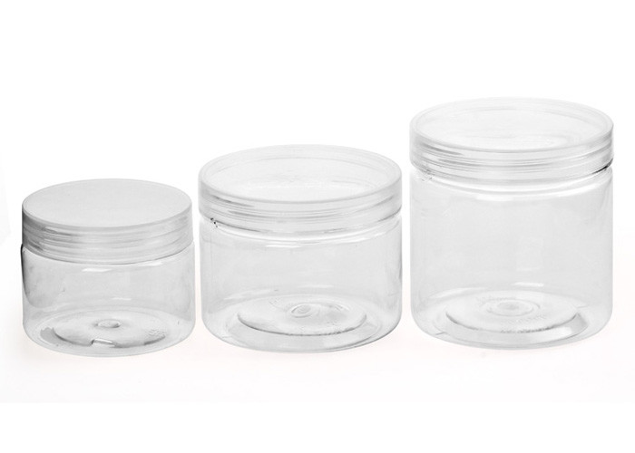 Square Eco-friendly Clear Pet Jars , Screwing Cap Clear Plastic Cylinder
