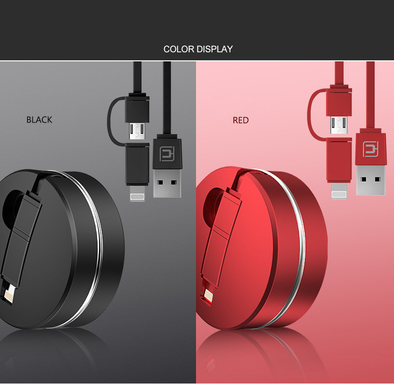 2 in 1 Fast Charging USB Data Cable for iPhoneX 6 7plus and Android rounded Retractable Micro USB Cable