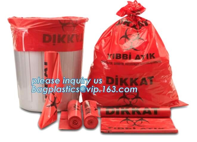 Biohazard infectious plastic waste bags Dustbin liners, PE biohazard eco bag, Biohazard Bags for medical waste use, pac