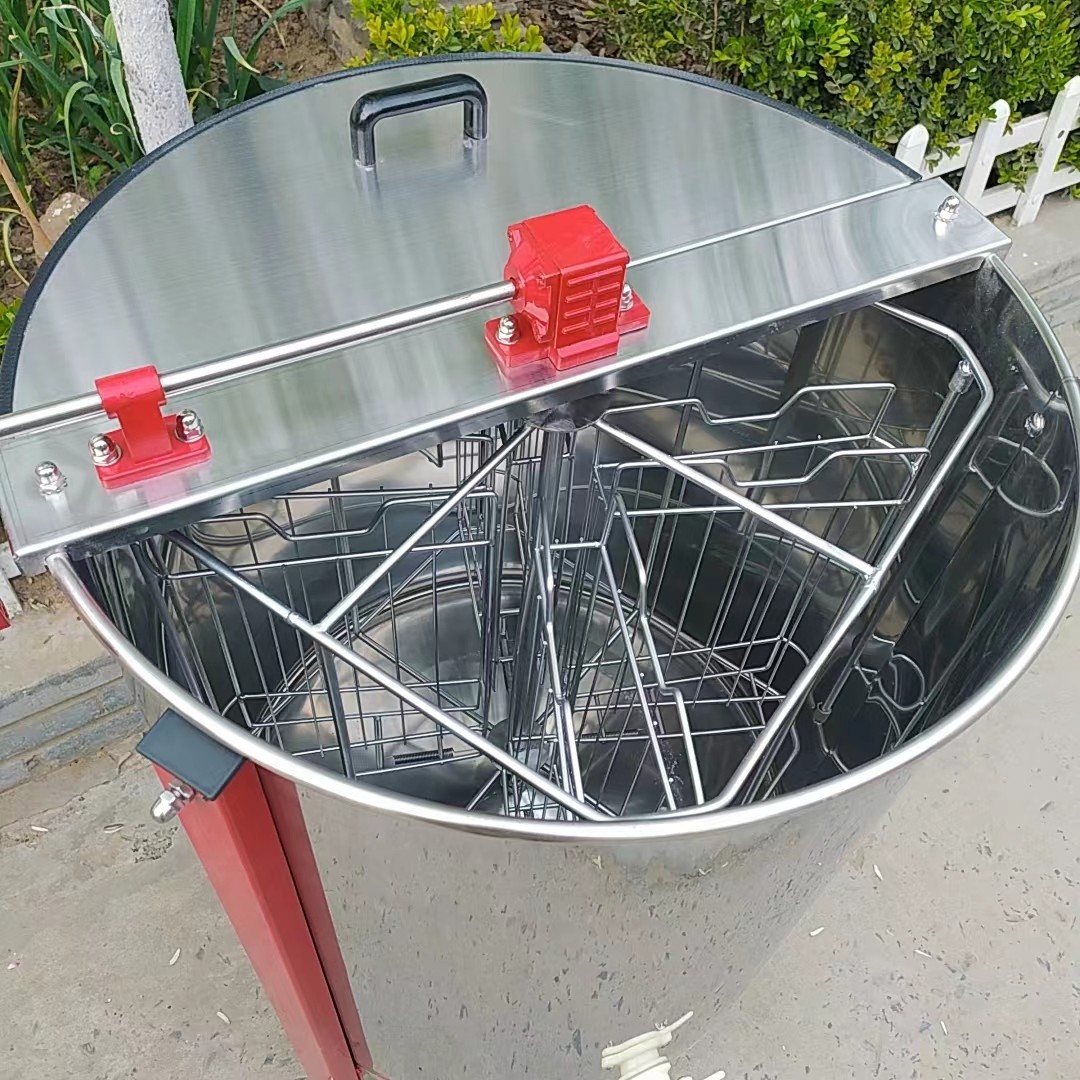 4 Frame Stainless Steel Manual Honey Extractor With Inner Baskets Extract Honey From Honeycomb In Two Directions