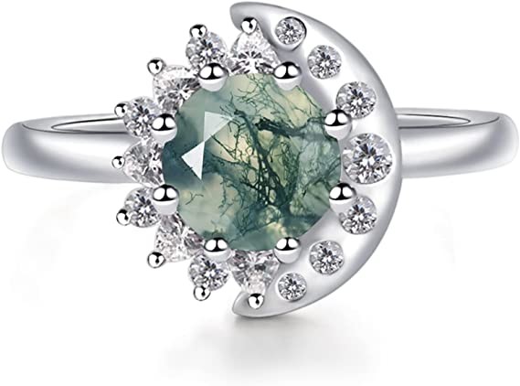 LUO S925 Sterling Silver Sun And Moon Ring Round Shaped 7MM For Women