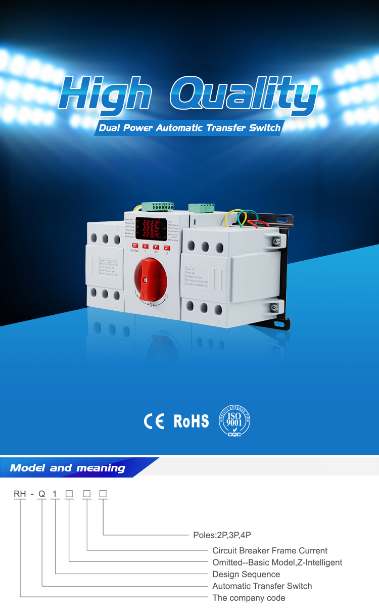ATSQ1Z 3 Poles 63A Intelligent Double Power Automatic Transfer Switch with LED display