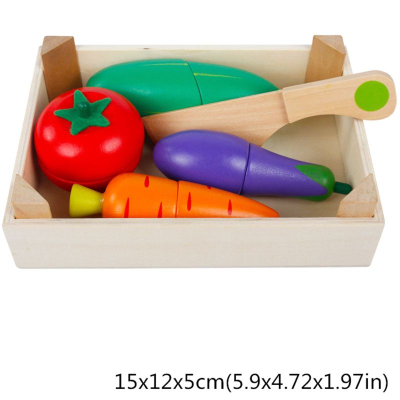 Water Paint 1.94in Wooden Fruit Cutting Set Kitchen Role Play