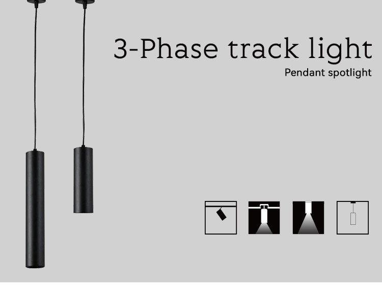 Black 20cm Cylinder Pendant Spotlight Surface Hanging Pendant Light