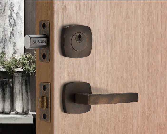 Amertop Brass Door Handle Lever with Modern Contemporary Art Design for Home Bedroom or Bathroom Privacy