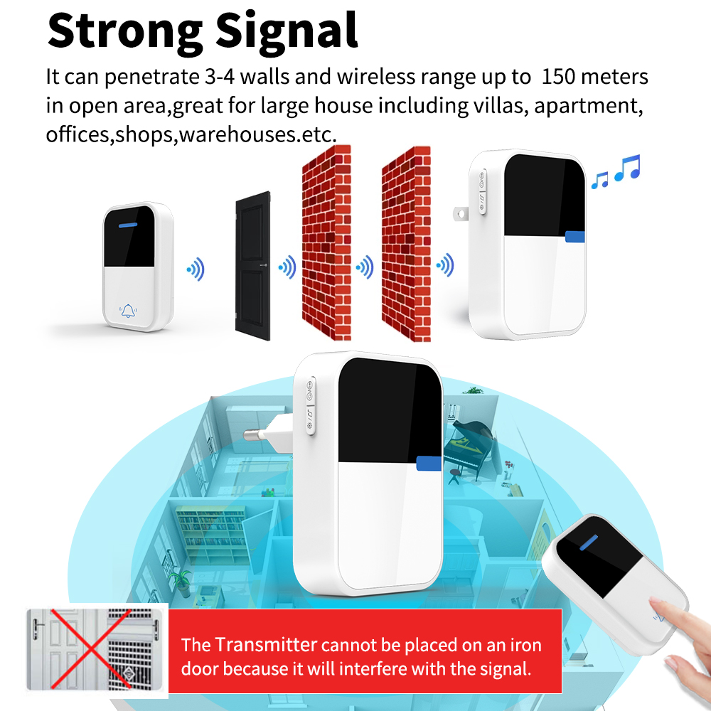 Waterproof Outdoor Wireless Doorbell Modern Kinetic Jingle Bell