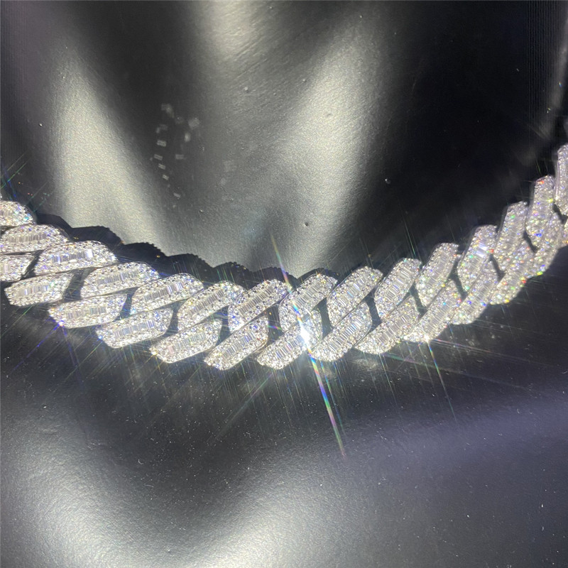 Hip Hop Miami Hip Hop Jewelry VVS 3ROW Moissanite Cuban Link Necklace