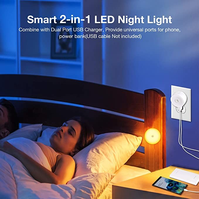 20LM 0.5W Detachable LED Night Light Rechargeable 0.1A With Dual USB Ports