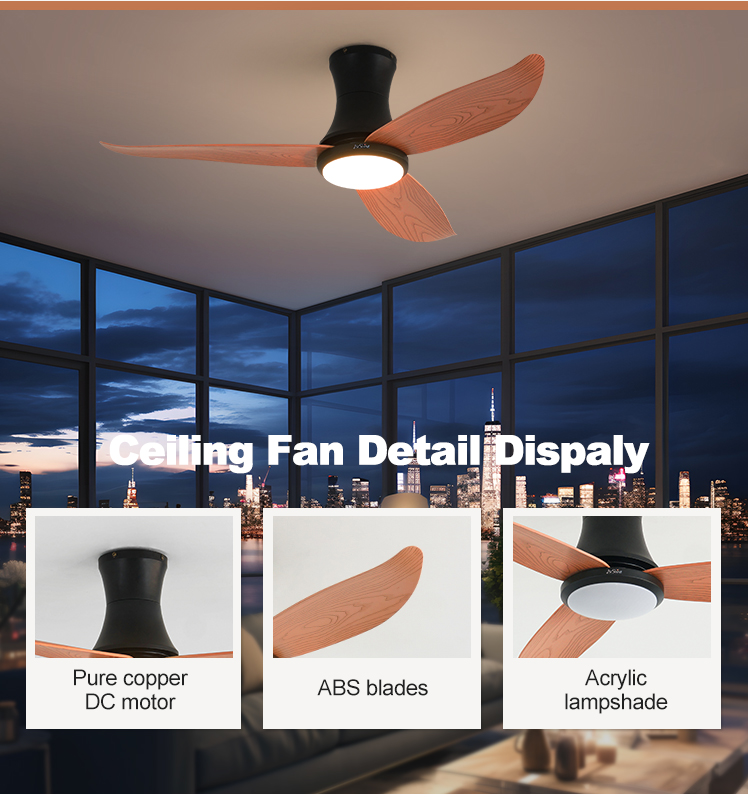 OEM Low Profile Ceiling Fan with Light and Remote Control 1stshine LED Smart Control