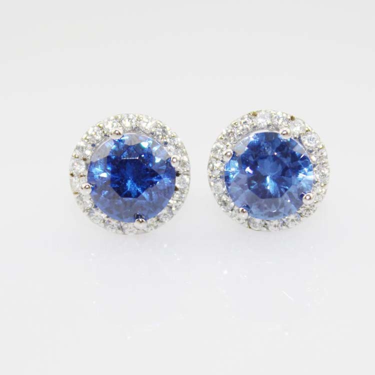 Sterling Silver 8mm Round Green Cubic Zirconia Earrings (JRE055)