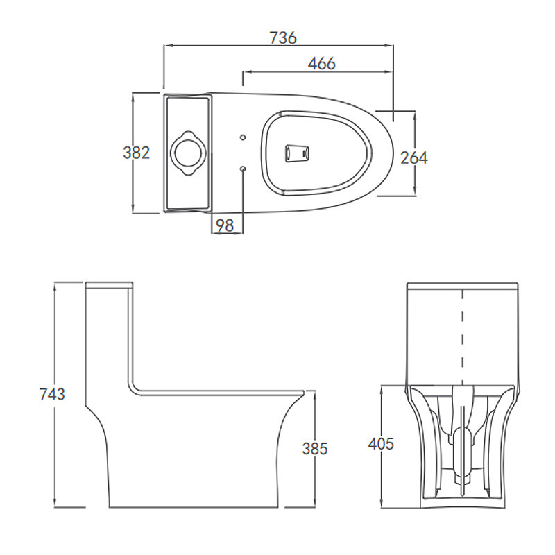 Sanitary Ware One Piece Toilets Round S Trap Siphonic 736×382×743mm